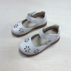 Pediped Flex White Leather Floral Cutout Mary Jane Shoes Kids Size 8.5 EU 25